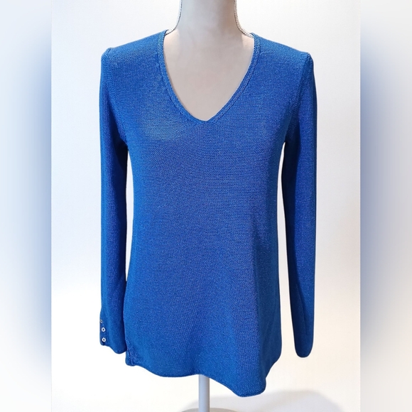 J. Mclaughlin Italian Yarn Callum Vneck Cobalt Blue Sweater Knit Small Old Money - Picture 1 of 11